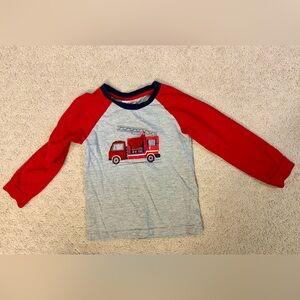 Boutique Minibamba Kids Red and Gray Flap Detail Fire Truck Shirt